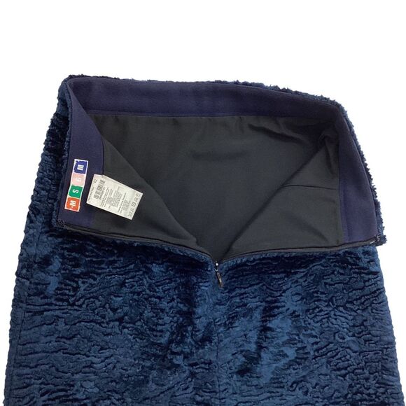 MSGM Size 42 (M) Crushed Velvet Mini Skirt Dark Blue Fuzzy Textured - Picture 4 of 8